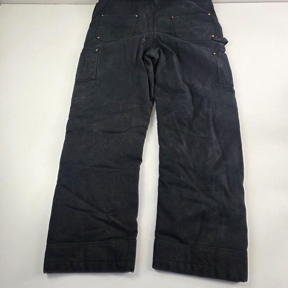 Carhartt Bib Overalls Mens Large Tall Black Insulated Quilt Lined Duck Canvas - Picture 11 of 16